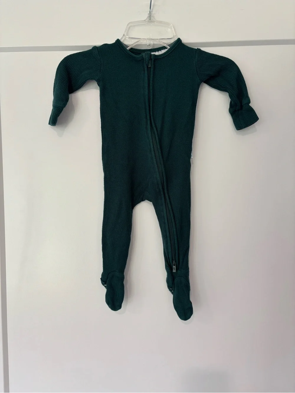 Posh Peanut Emerald Green Waffle Knit Bamboo Footie Pajama 6/9 months